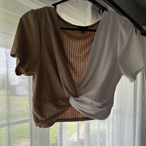 Chic Twist Front Crop Top in Brown and White